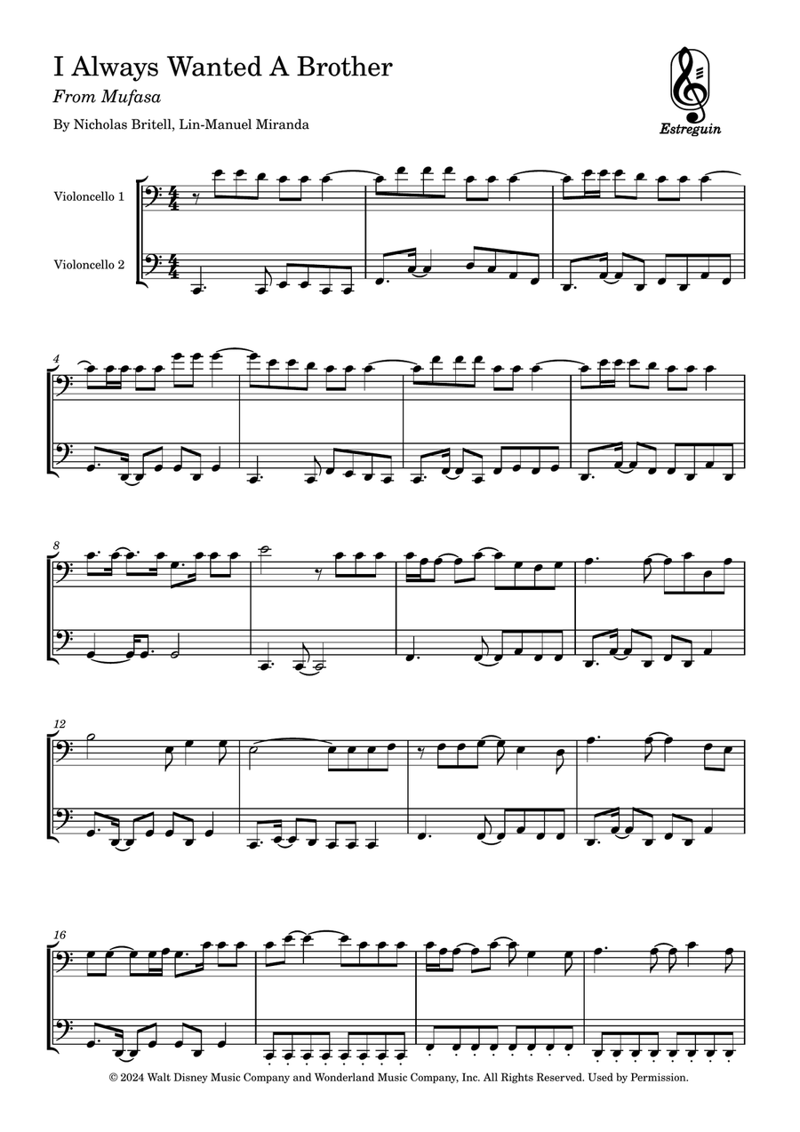 I Always Wanted A Brother String Duet scores gallery preview page 1