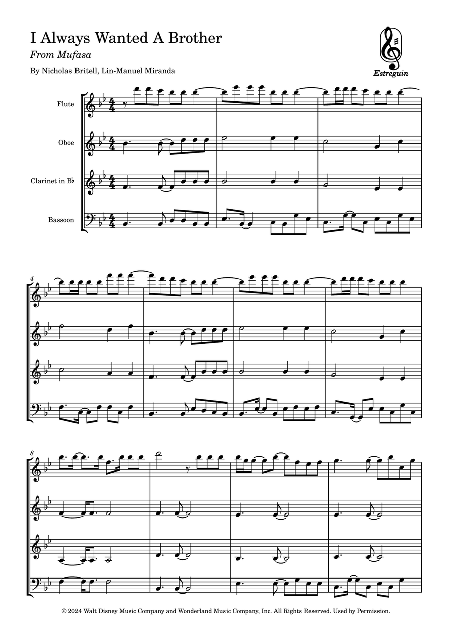 I Always Wanted A Brother Woodwind Quartet scores gallery preview page 1