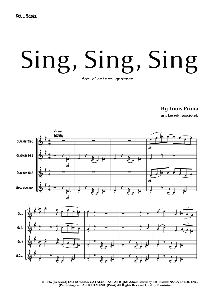 Sing, Sing, Sing Sing, Sing, Sing Clarinet Quartet scores gallery preview page 4