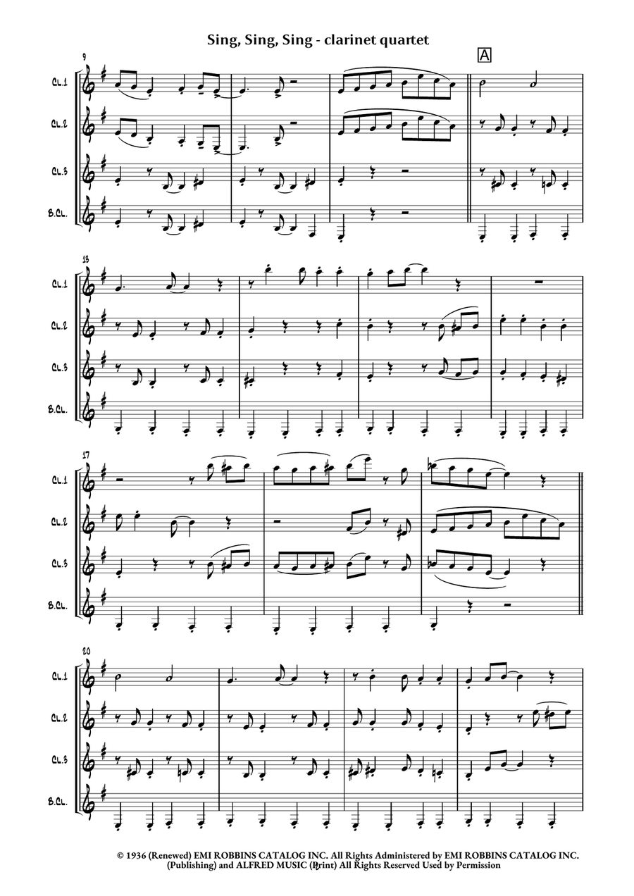 Sing, Sing, Sing Sing, Sing, Sing Clarinet Quartet scores gallery preview page 5