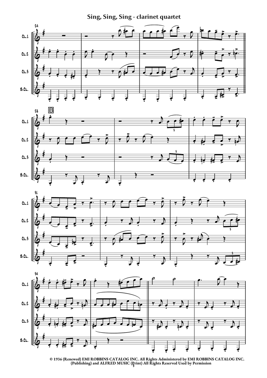 Sing, Sing, Sing Sing, Sing, Sing Clarinet Quartet scores gallery preview page 6