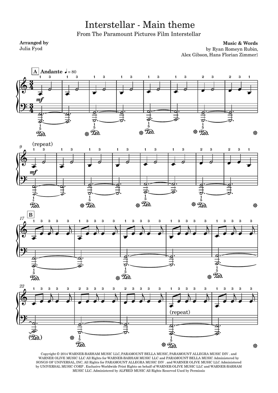 Interstellar Interstellar Easy Piano scores gallery preview page 1