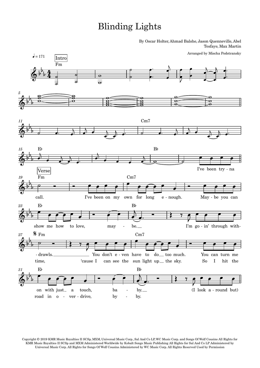 Blinding Lights Blinding Lights Piano scores gallery preview page 1