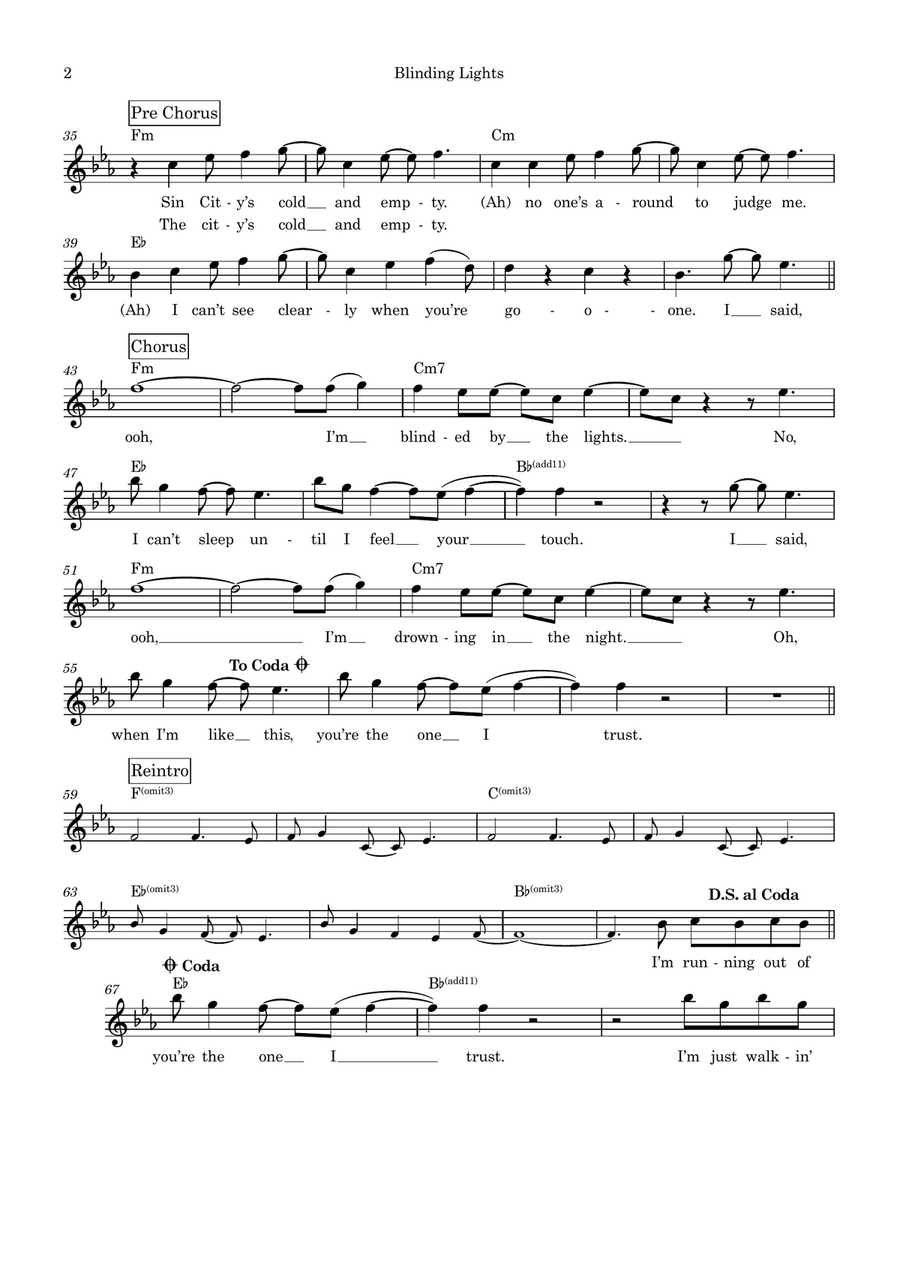 Blinding Lights Blinding Lights Piano scores gallery preview page 2