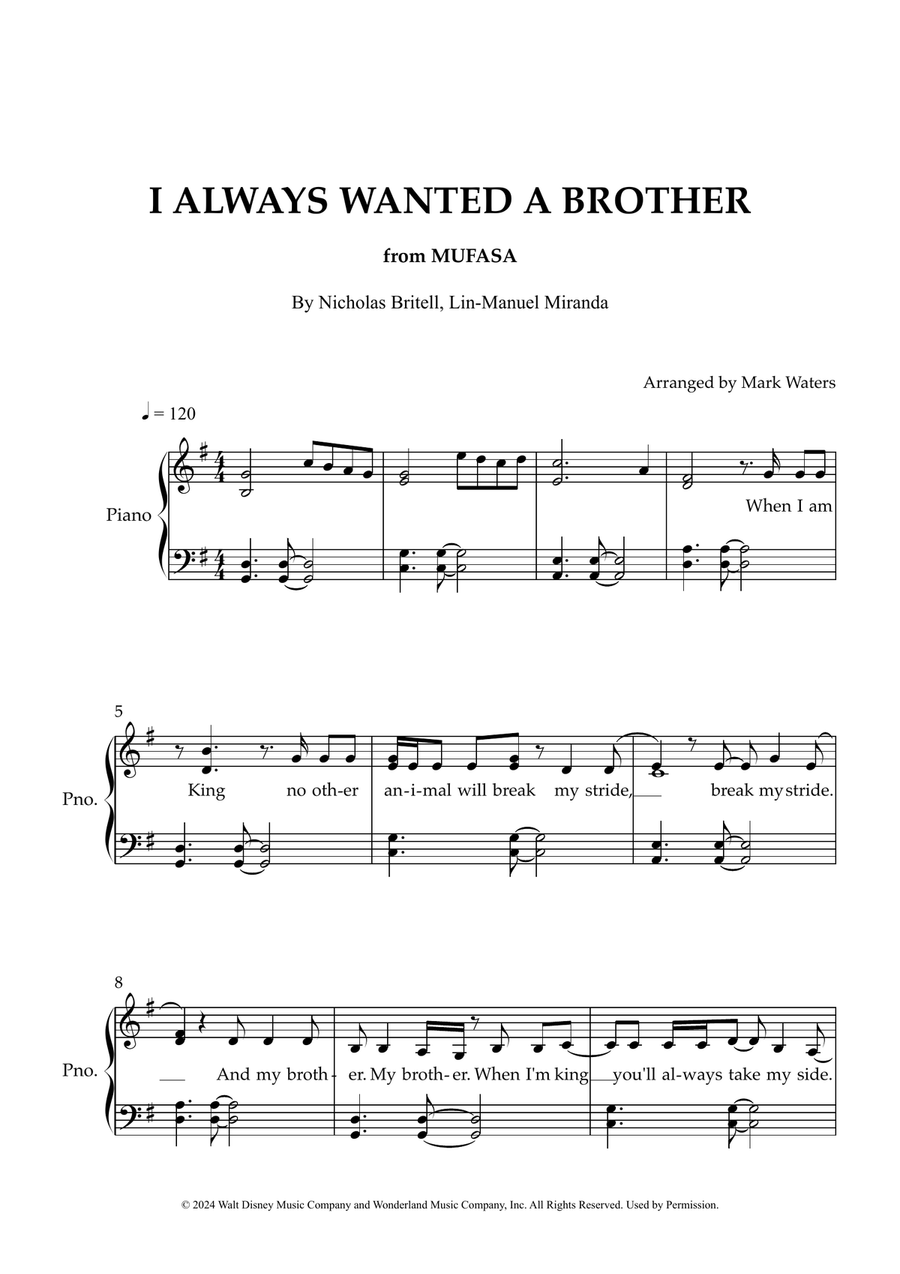 I Always Wanted A Brother Piano Solo scores gallery preview page 1