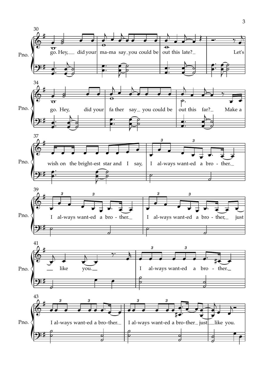 I Always Wanted A Brother Piano Solo scores gallery preview page 3