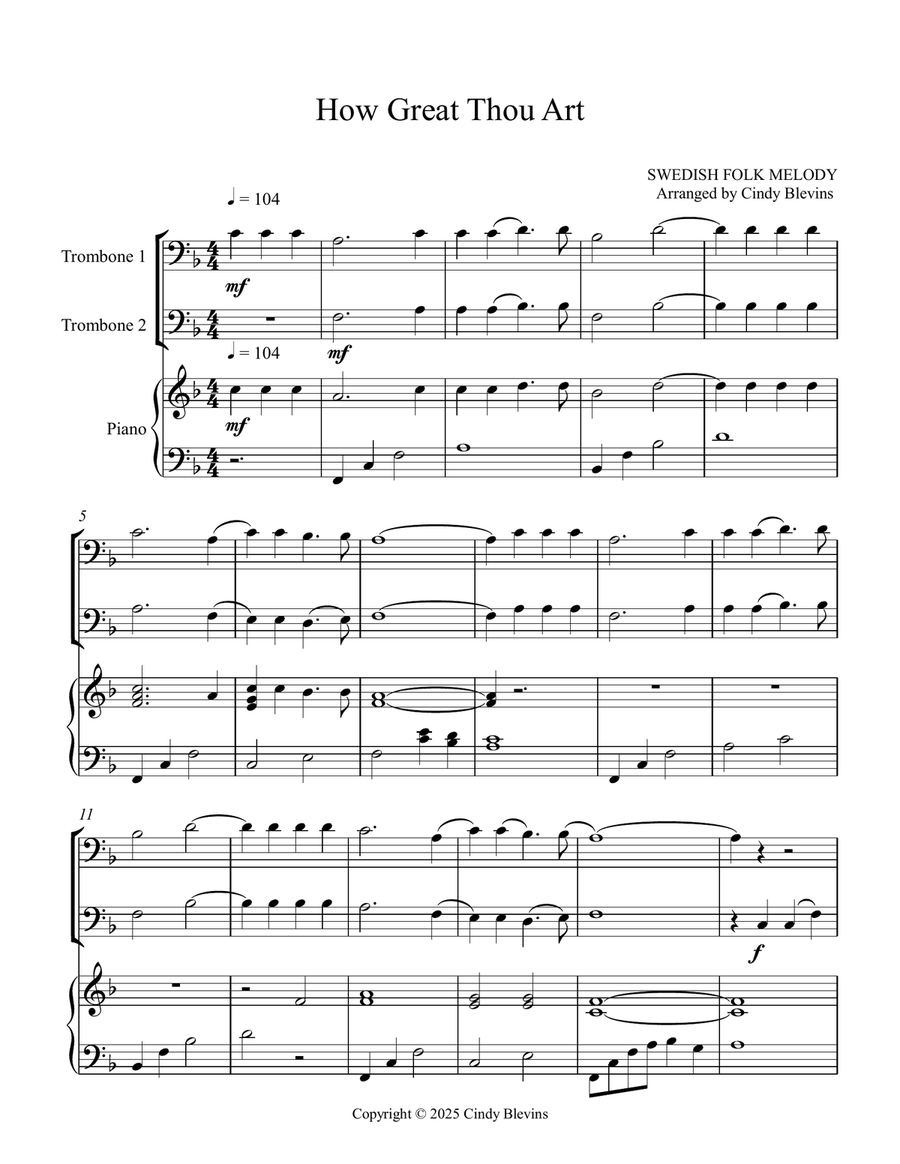 How Great Thou Art, for Two Trombones and Piano Trombone Duet scores gallery preview page 2