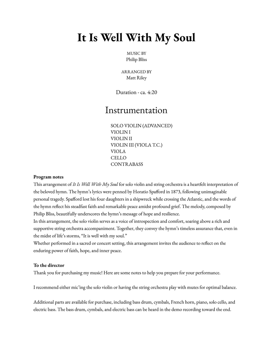 It Is Well With My Soul - Advanced Violin, & String Orchestra String Orchestra scores gallery preview page 2