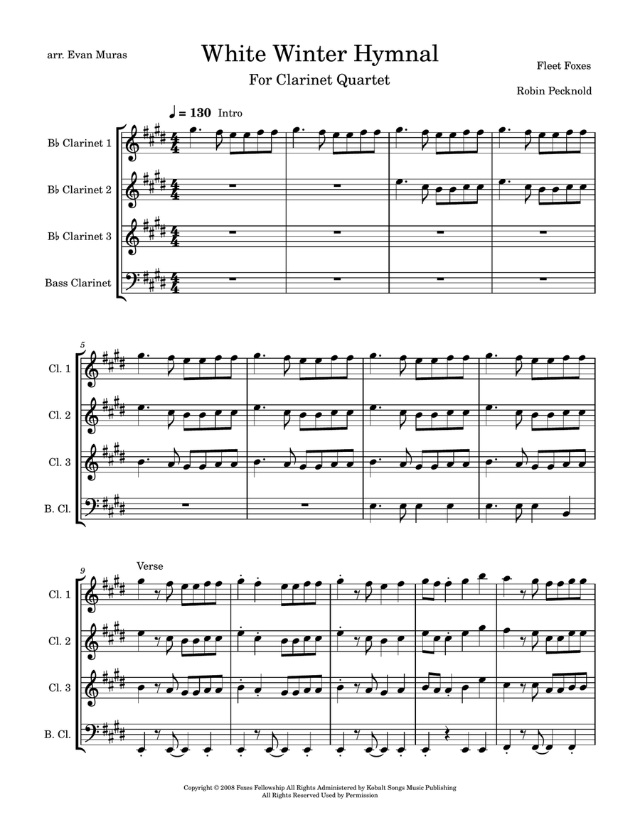 White Winter Hymnal Woodwind Quartet scores gallery preview page 1