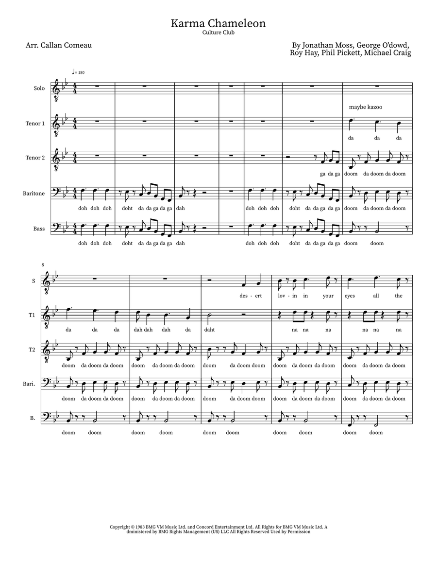 Karma Chameleon Karma Chameleon TTBB scores gallery preview page 1