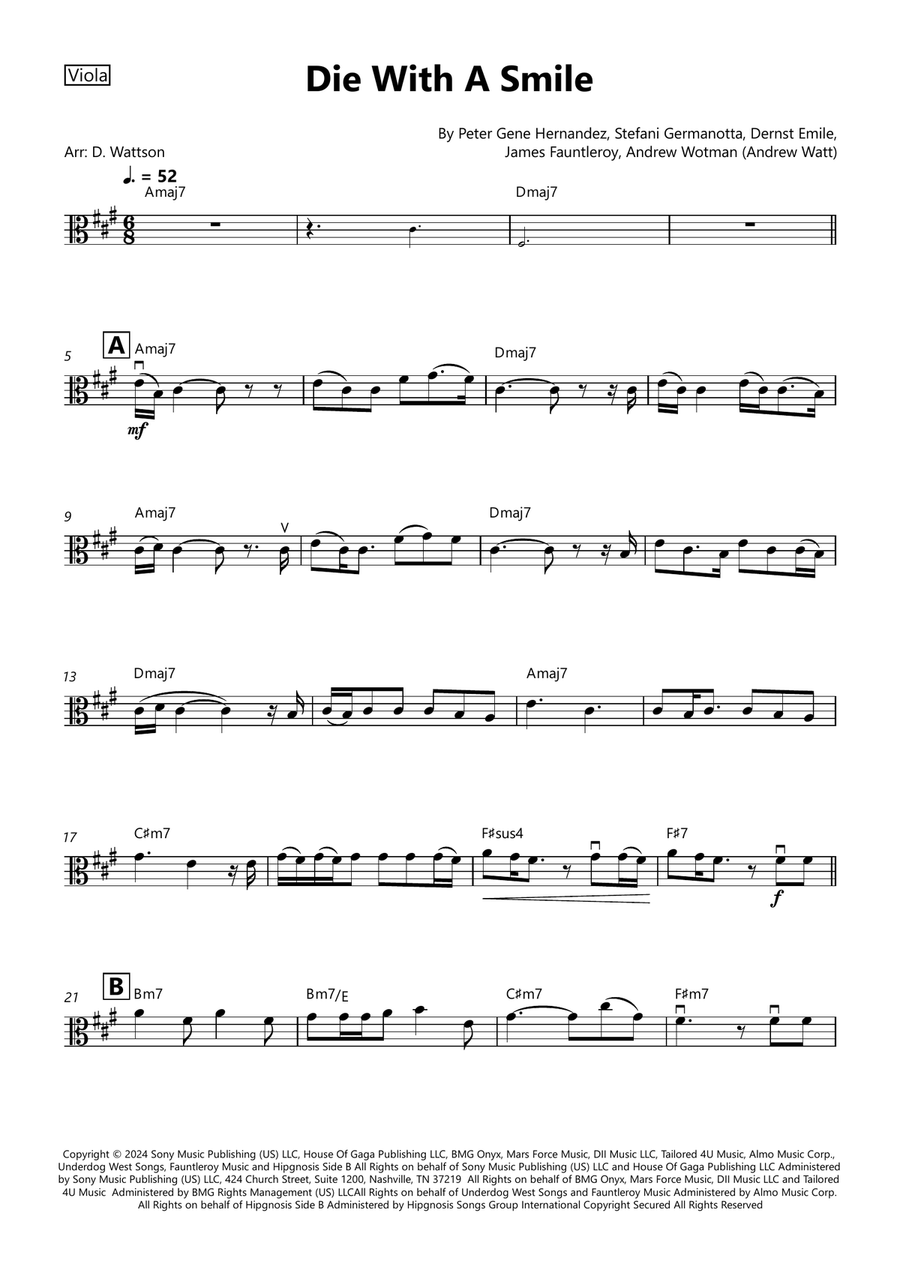 Die With A Smile Die With A Smile Viola Solo scores gallery preview page 1