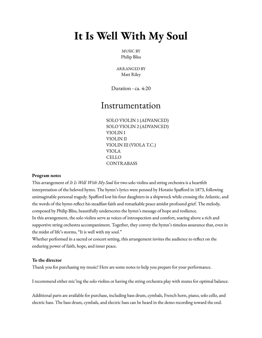 It Is Well With My Soul - Two Advanced Violins and String Orchestra Chamber Music scores gallery preview page 2