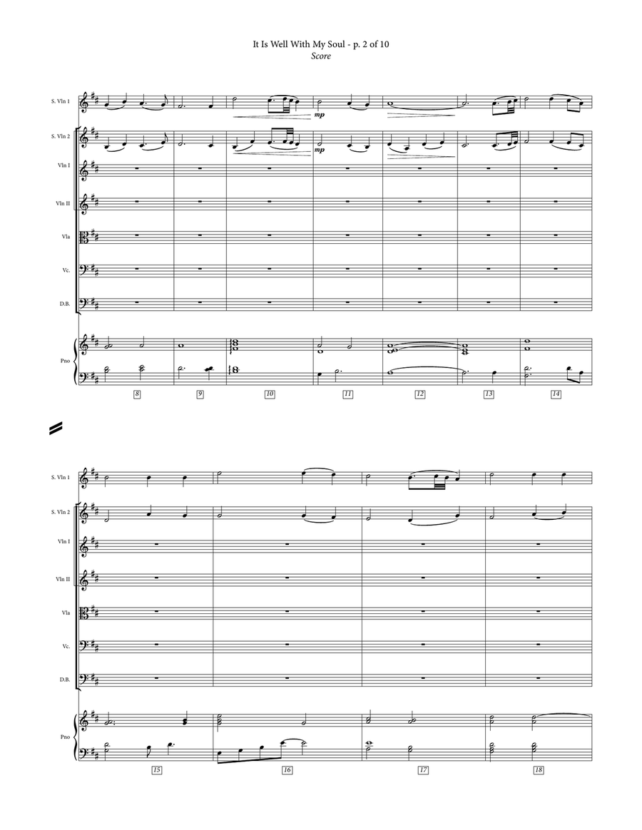 It Is Well With My Soul - Two Advanced Violins, Piano, & String Orchestra Chamber Music scores gallery preview page 6
