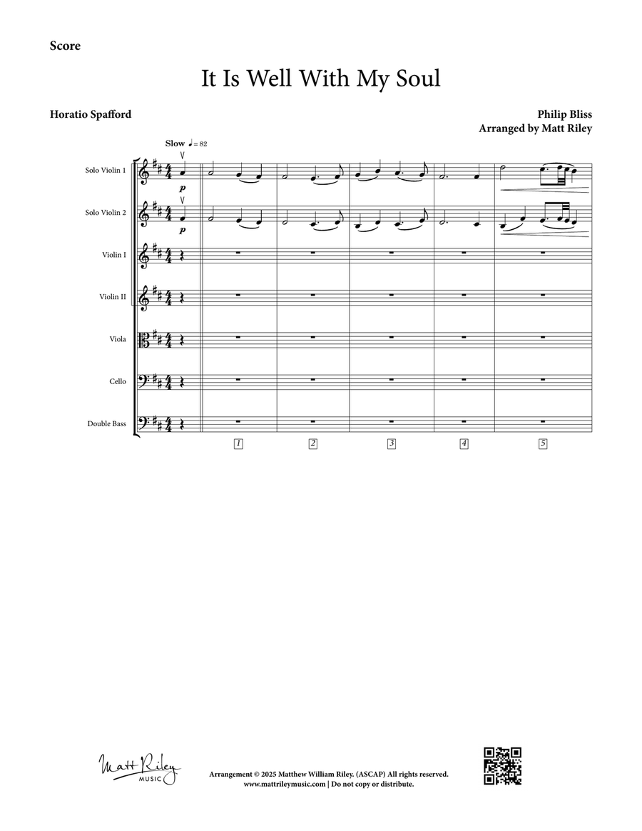 It Is Well With My Soul - Two Intermediate Violins, Piano, & String Orchestra Chamber Music scores gallery preview page 5