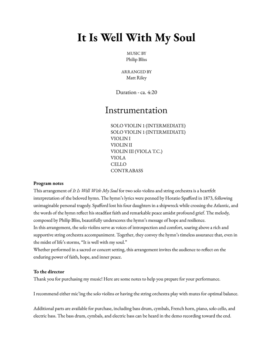 It Is Well With My Soul - Two Intermediate Violins & String Orchestra Chamber Music scores gallery preview page 2