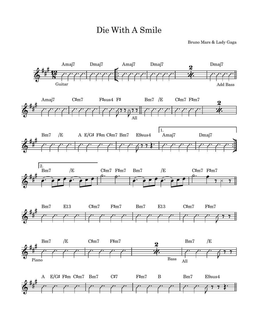 Die With A Smile Die With A Smile Piano scores gallery preview page 1