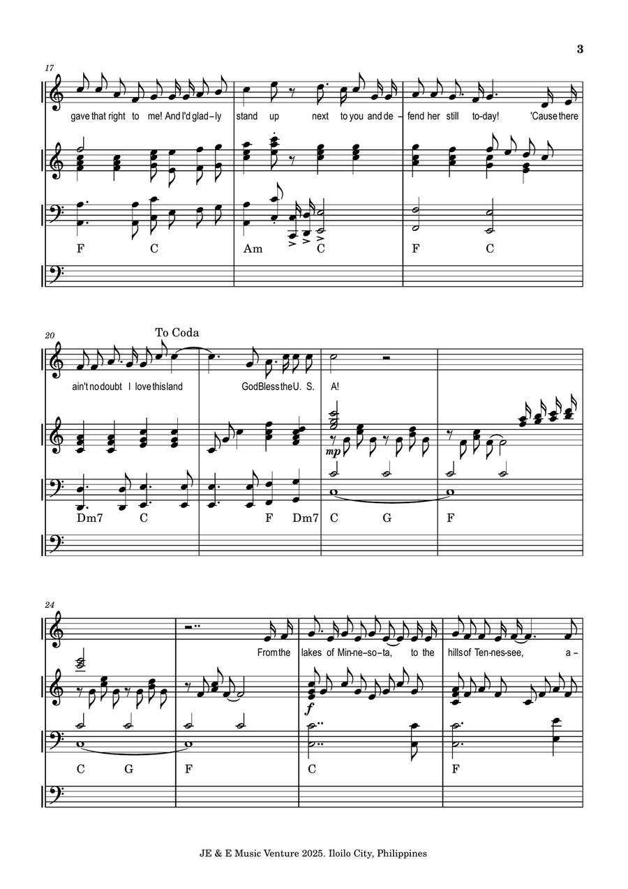 God Bless The U.s.a. God Bless The U.s.a. A Cappella scores gallery preview page 3