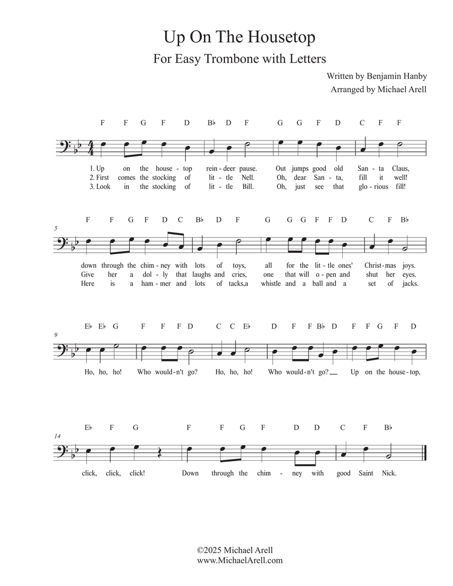 Up On The Housetop for Trombone Bass Trombone scores gallery preview page 1