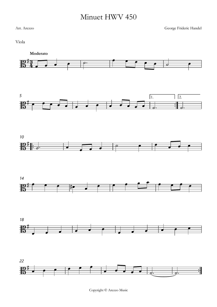handel minuet hwv 450 Viola and Trombone Sheet Music Chamber Music scores gallery preview page 2