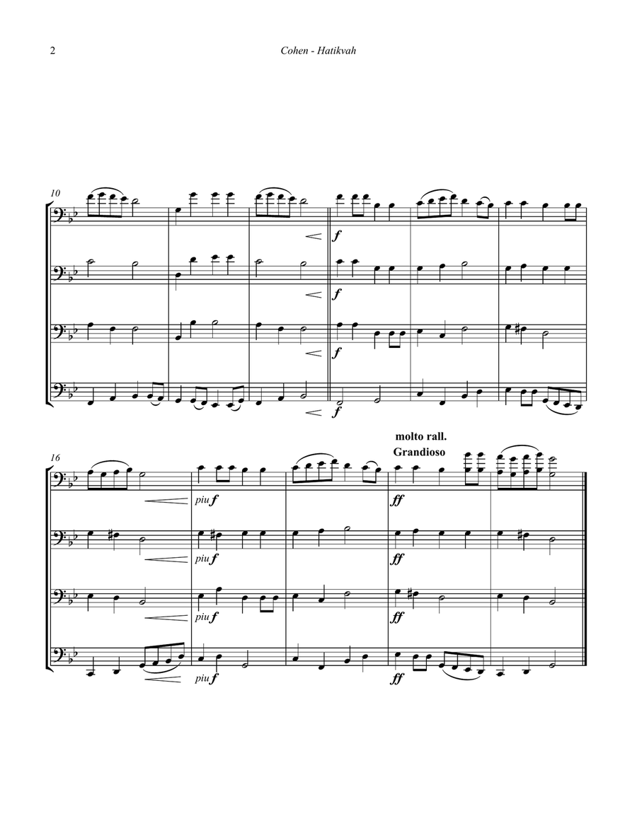 Hatikvah - the National Anthem of Israel for Trombone Quartet Brass Quartet scores gallery preview page 2