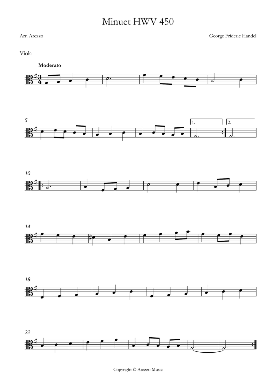 handel minuet hwv 450 Viola and Bassoon Sheet Music Chamber Music scores gallery preview page 2