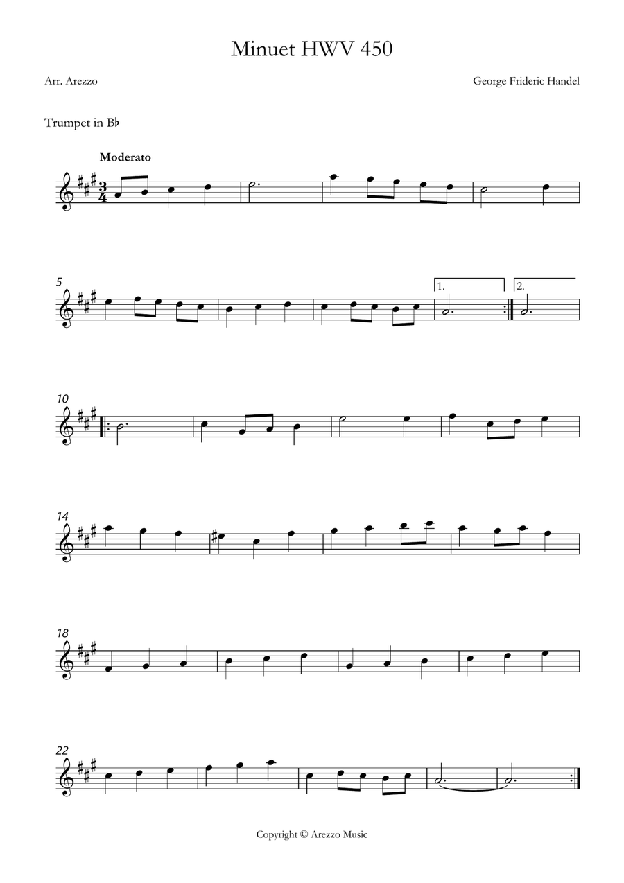 handel minuet hwv 450 Trumpet and Trombone Sheet Music Brass Duet scores gallery preview page 2