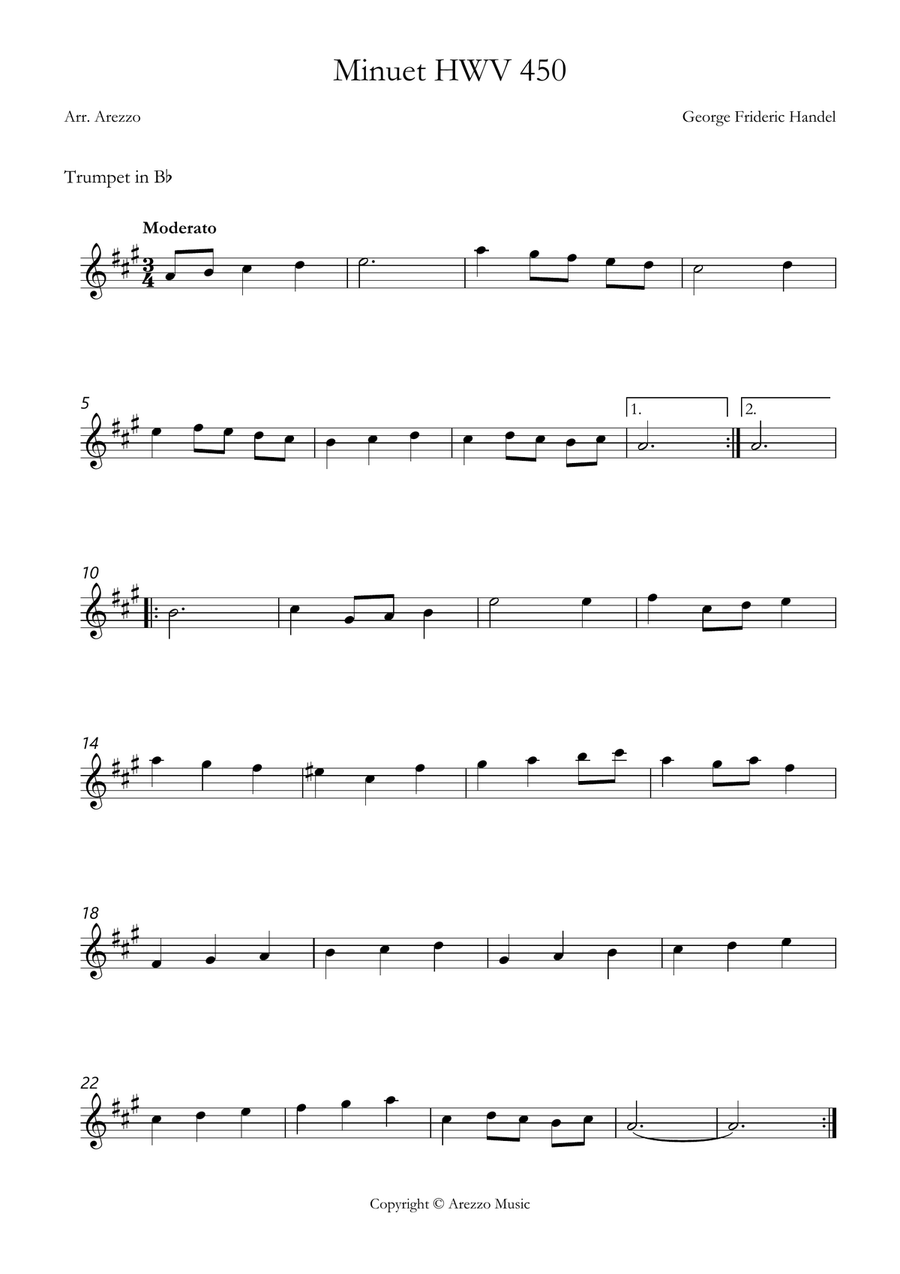 handel minuet hwv 450 Trumpet and Bassoon Sheet Music Chamber Music scores gallery preview page 2