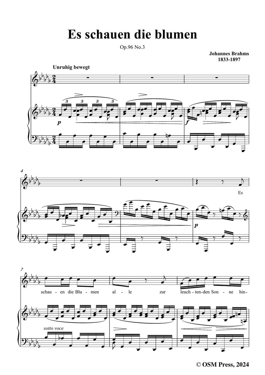 Brahms-Es schauen die blumen,Op.96 No.3 in b flat minor Piano, Vocal scores gallery preview page 3
