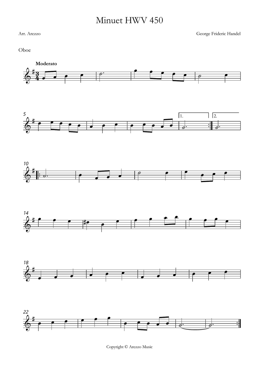 handel minuet hwv 450 Oboe and bassoon Sheet Music Woodwind Duet scores gallery preview page 2
