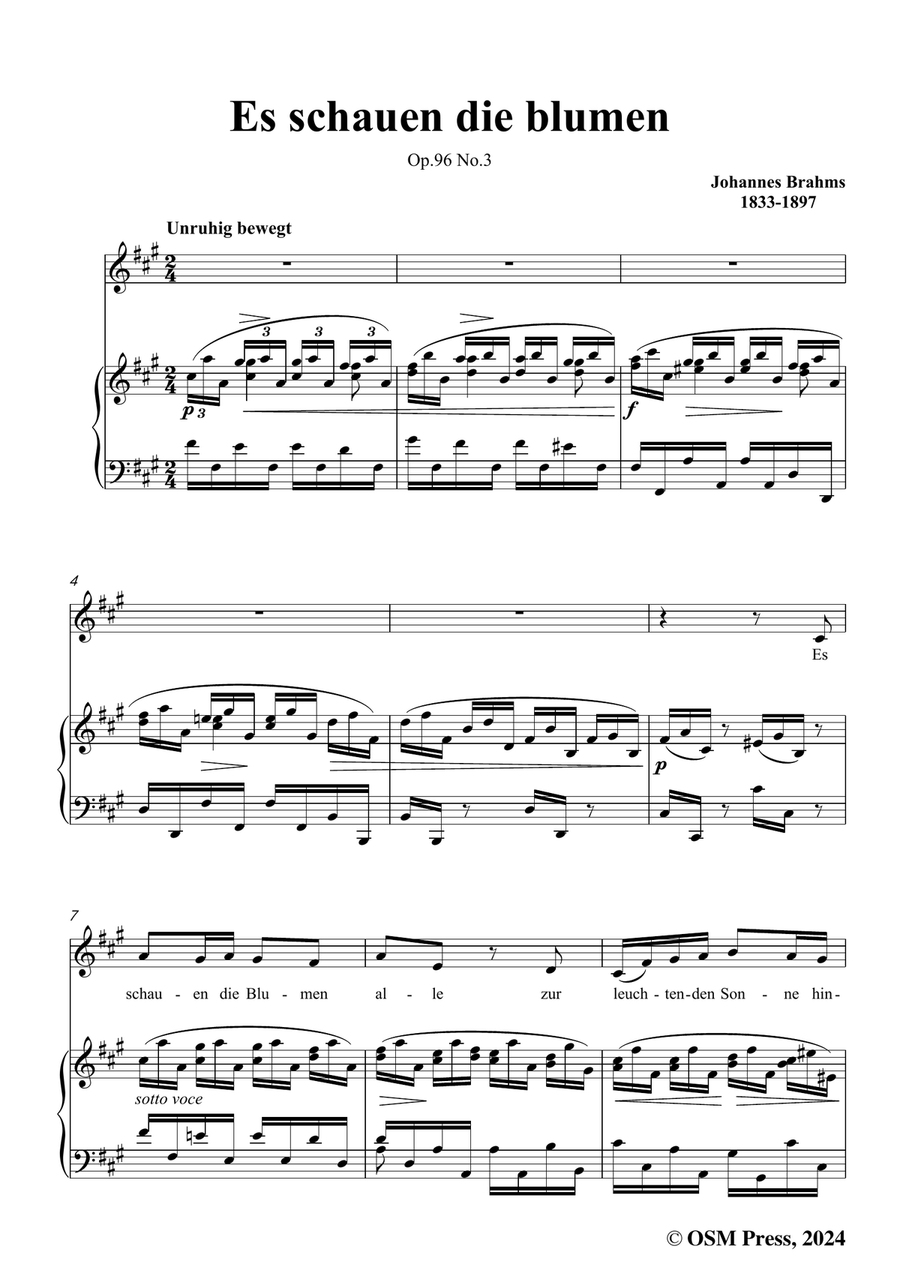 Brahms-Es schauen die blumen,in f sharp minor Piano, Vocal scores gallery preview page 3