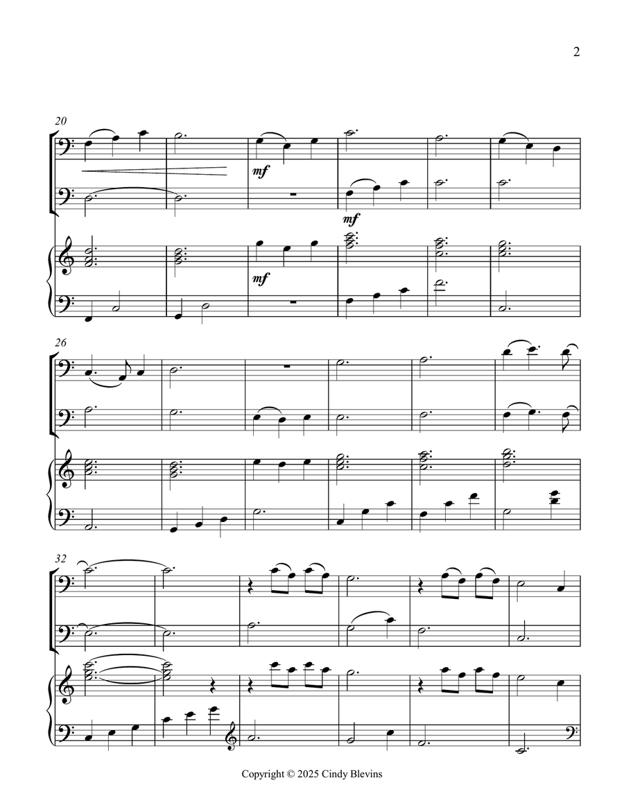 Morning Has Broken, for Two Trombones and Piano Trombone Duet scores gallery preview page 3