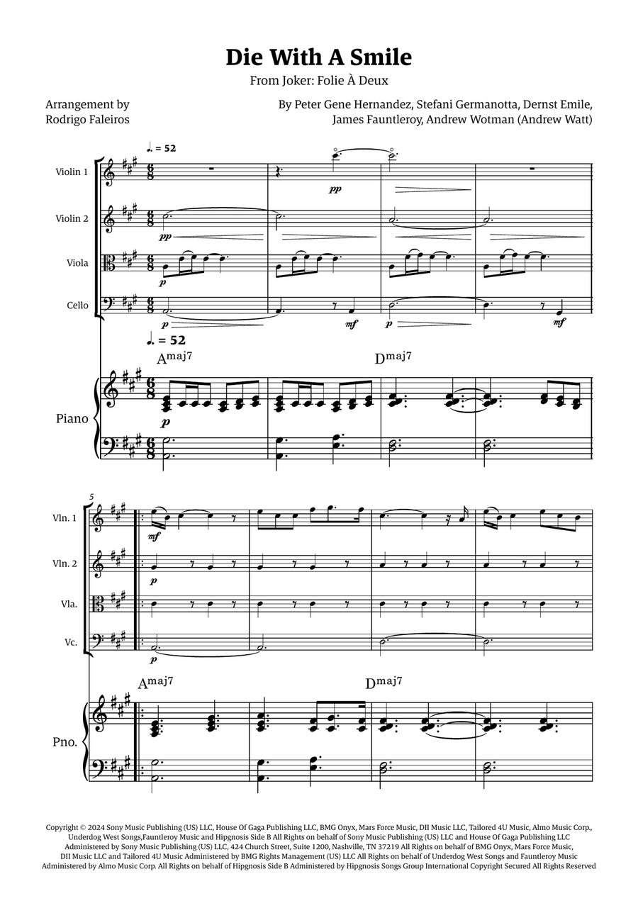 Die With A Smile Die With A Smile String Quartet scores gallery preview page 1