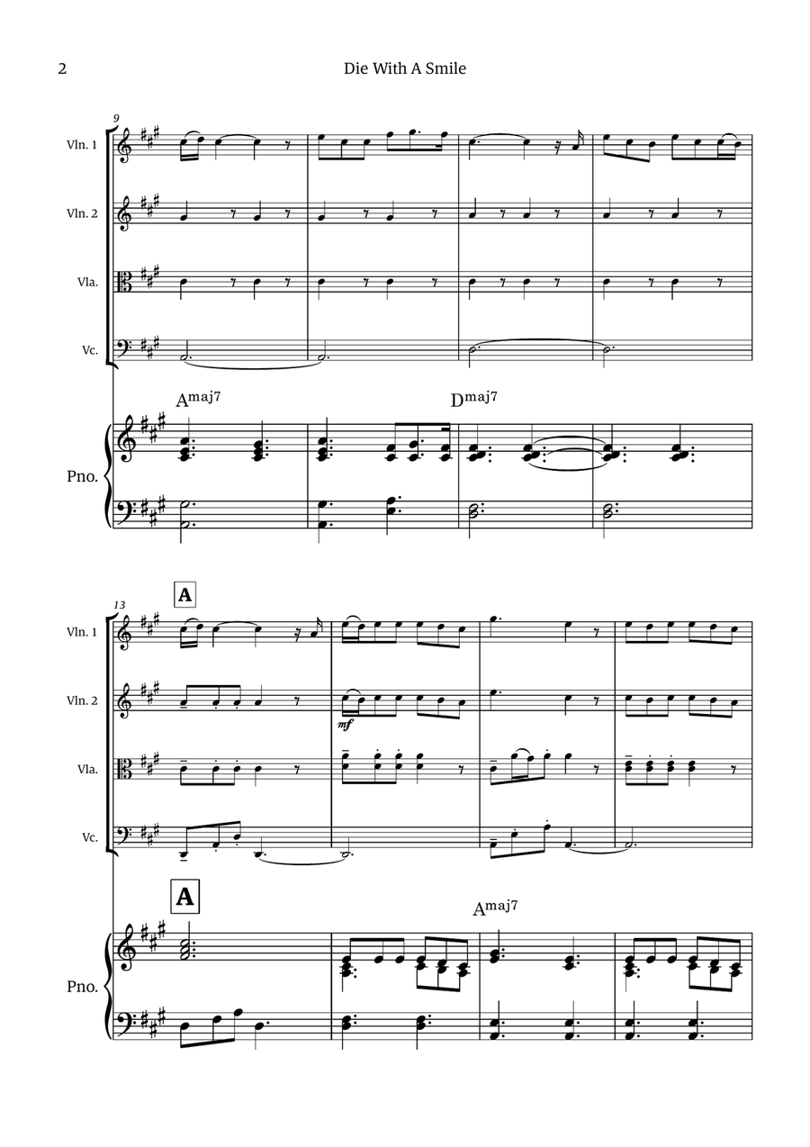 Die With A Smile Die With A Smile String Quartet scores gallery preview page 2