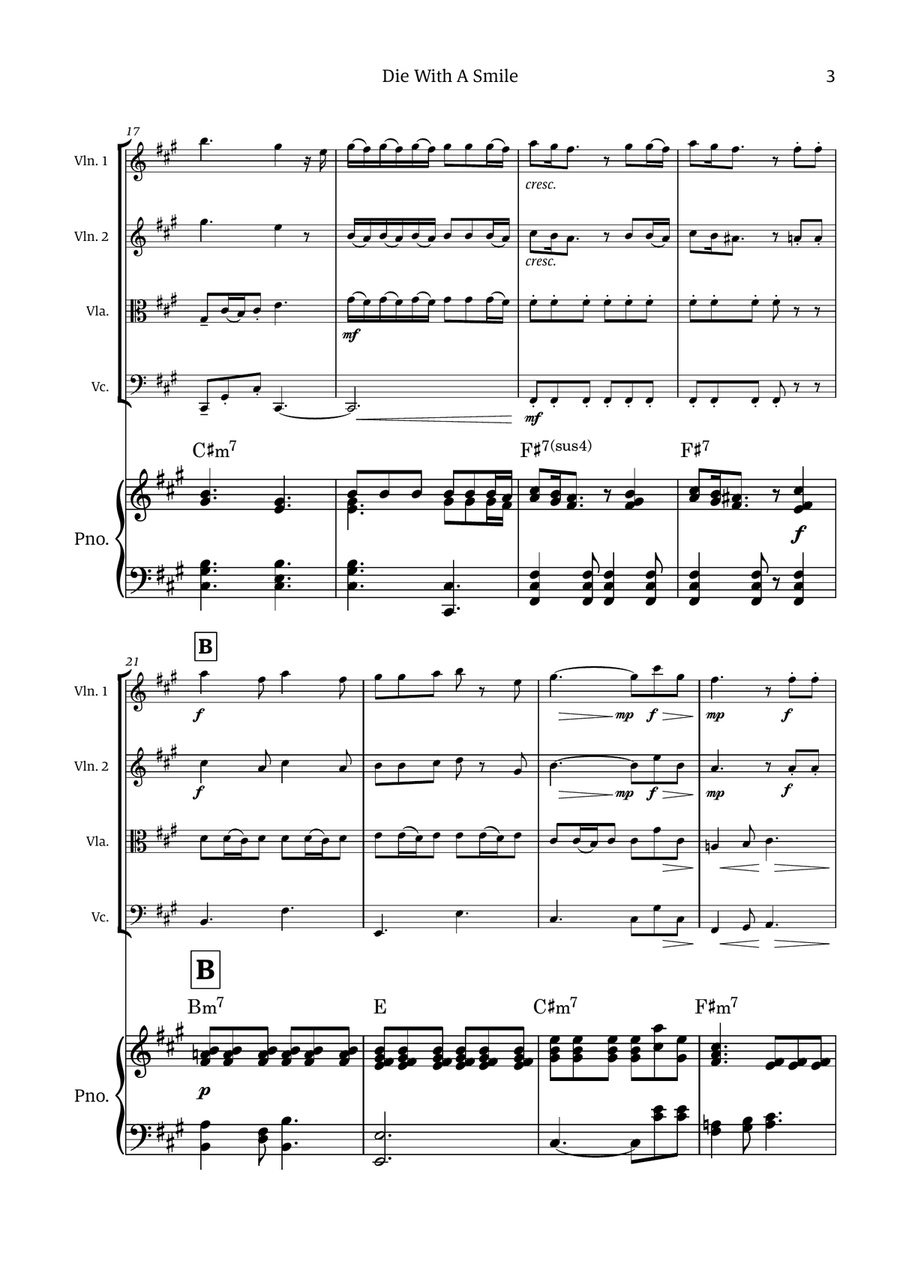 Die With A Smile Die With A Smile String Quartet scores gallery preview page 3