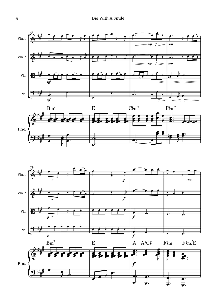 Die With A Smile Die With A Smile String Quartet scores gallery preview page 4