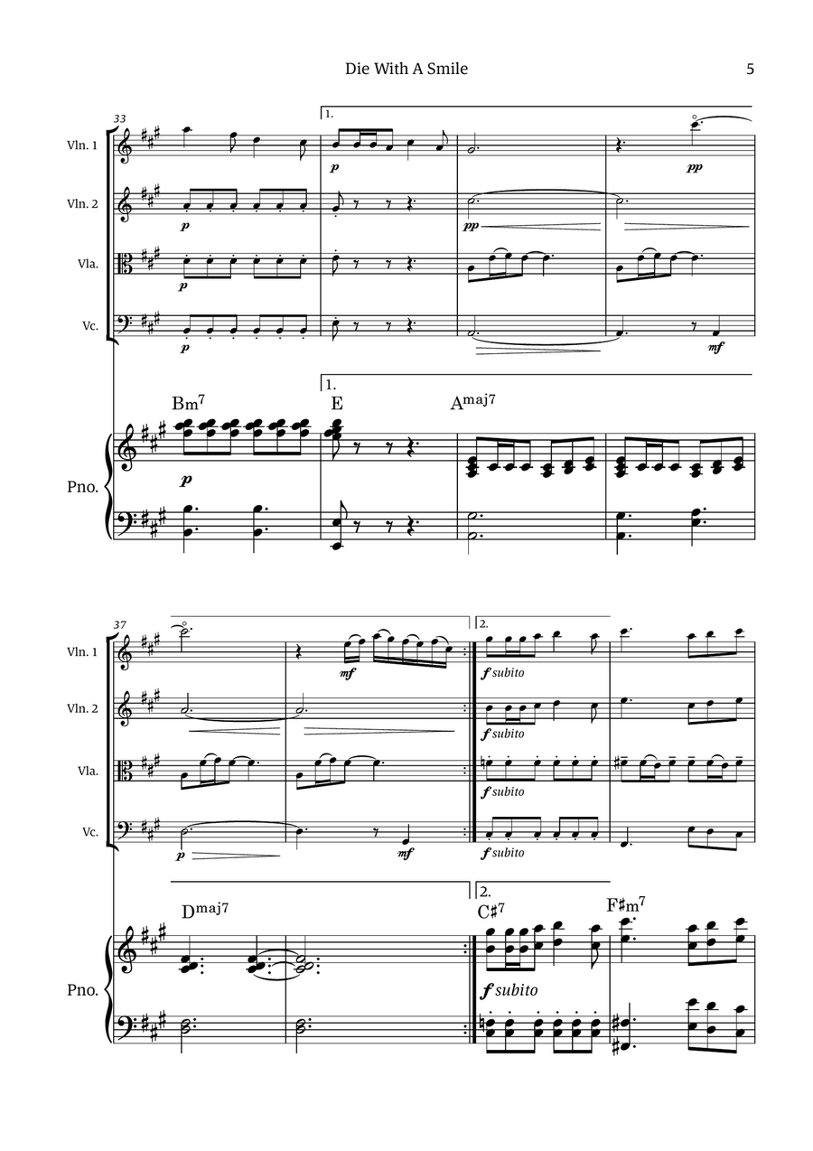 Die With A Smile Die With A Smile String Quartet scores gallery preview page 5