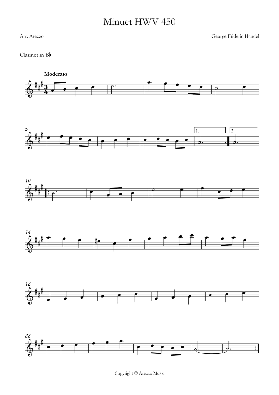 handel minuet hwv 450 Clarinet and Cello Sheet Music Chamber Music scores gallery preview page 2