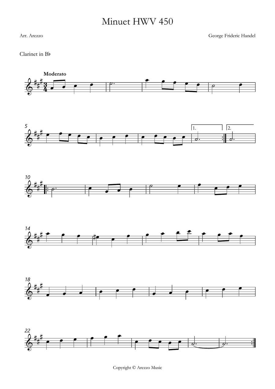 handel minuet hwv 450 Clarinet and Bassoon Sheet Music Woodwind Duet scores gallery preview page 2