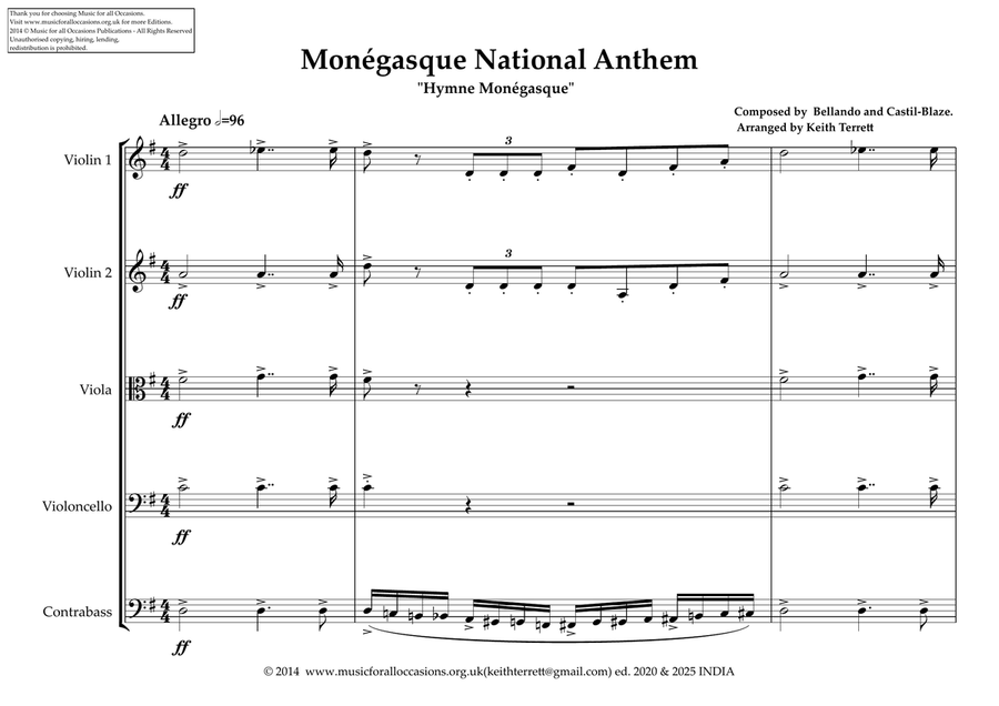 Monegasque (Monaco) National Anthem for String Orchestra String Orchestra scores gallery preview page 2