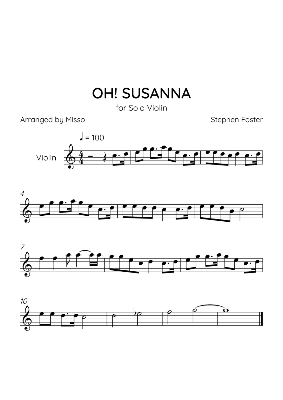 OH! SUSANNA - Violin Solo in C Major - Intermediate Level Violin Solo scores gallery preview page 1