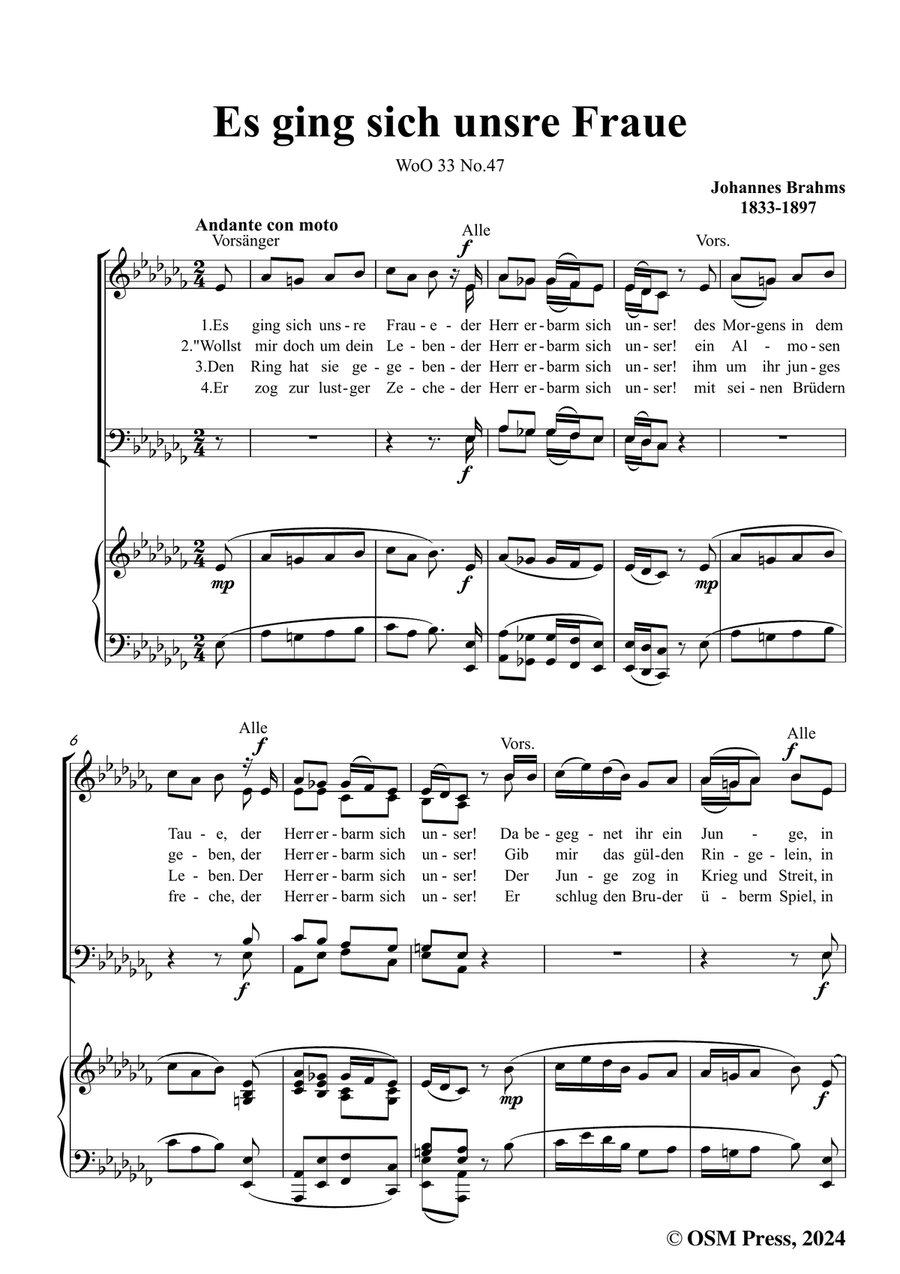 Brahms-Es ging sich unsre Fraue,in a flat minor Piano, Vocal scores gallery preview page 3