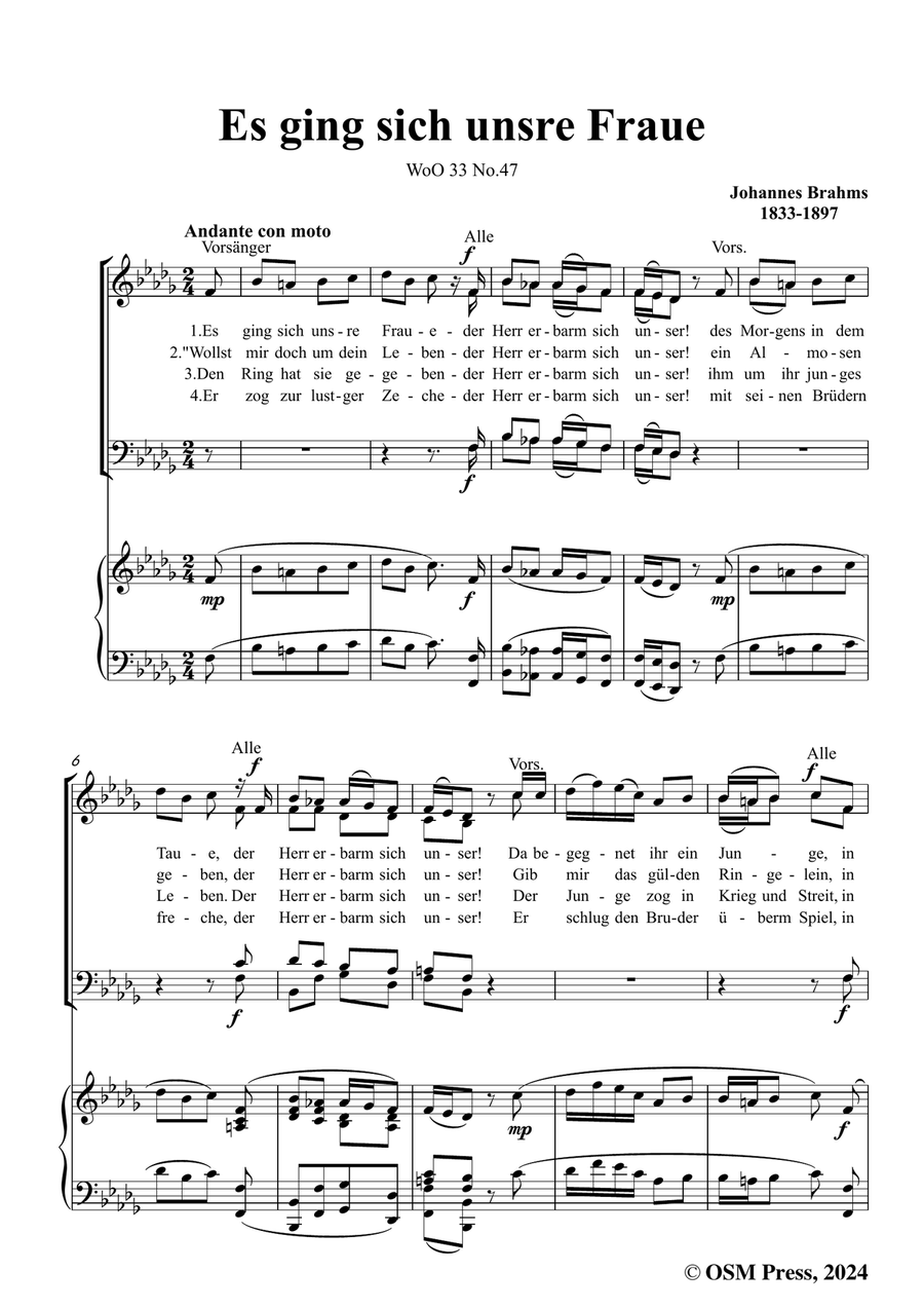Brahms-Es ging sich unsre Fraue,in b flat minor Piano, Vocal scores gallery preview page 3