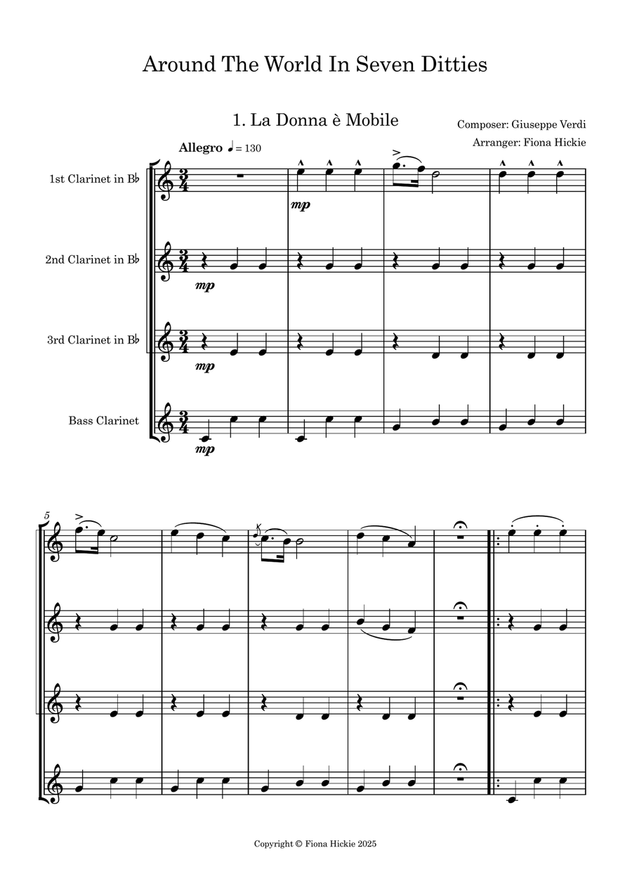 Around The World In Seven Ditties Clarinet Quartet scores gallery preview page 3
