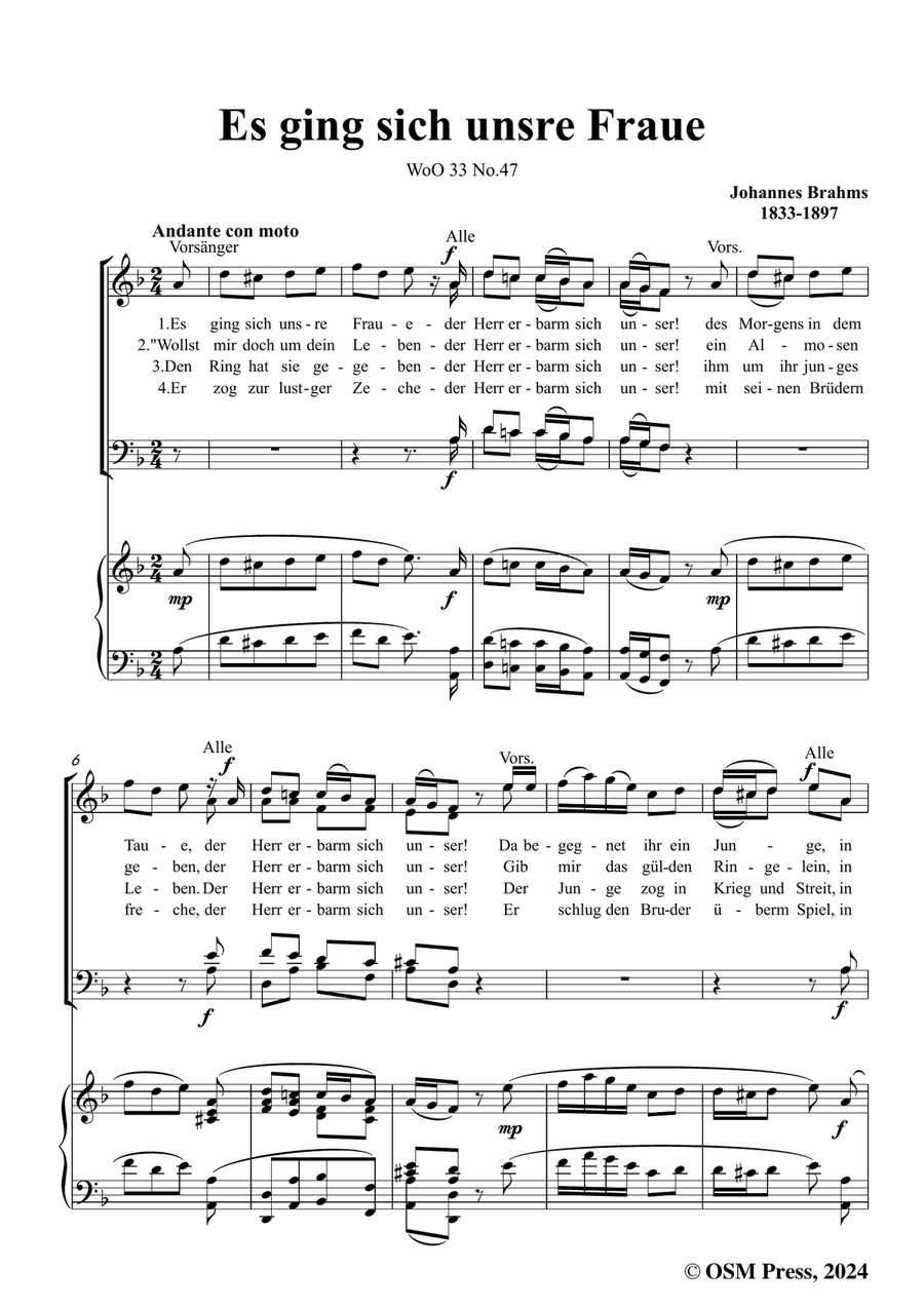 Brahms-Es ging sich unsre Fraue,in d minor Piano, Vocal scores gallery preview page 3