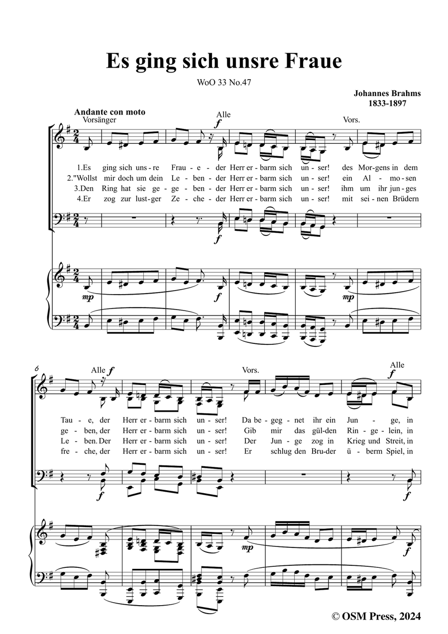 Brahms-Es ging sich unsre Fraue,in e minor Piano, Vocal scores gallery preview page 3