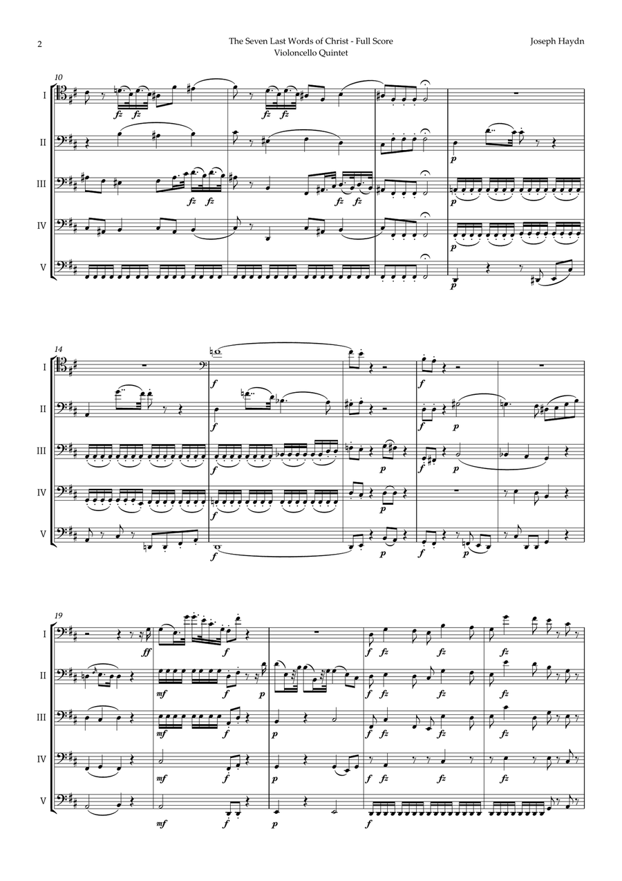 The Seven Last Words of Christ by Haydn for Violoncello Quintet String Quintet scores gallery preview page 2