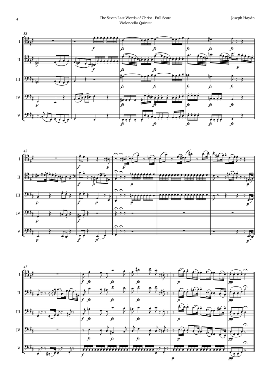 The Seven Last Words of Christ by Haydn for Violoncello Quintet String Quintet scores gallery preview page 4