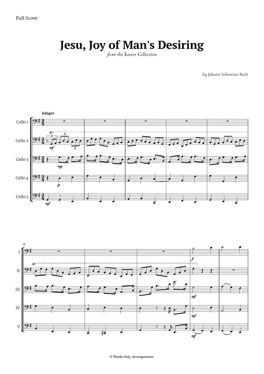 Jesu, Joy of Man's Desiring by Bach for Violoncello Quintet String Quintet scores gallery preview page 1