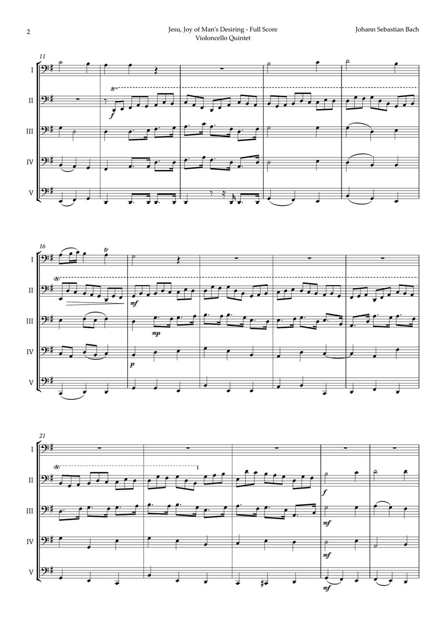 Jesu, Joy of Man's Desiring by Bach for Violoncello Quintet String Quintet scores gallery preview page 2