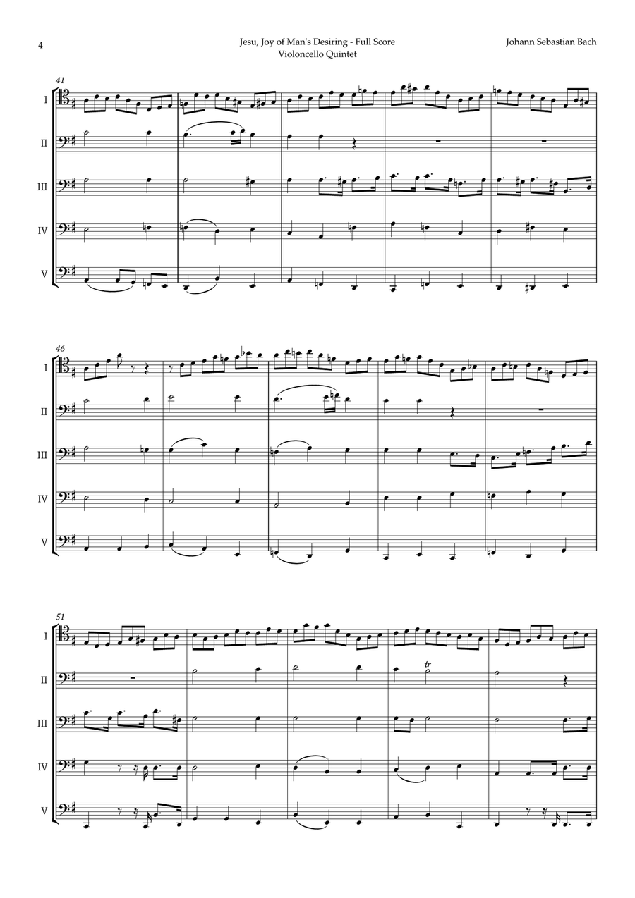 Jesu, Joy of Man's Desiring by Bach for Violoncello Quintet String Quintet scores gallery preview page 4